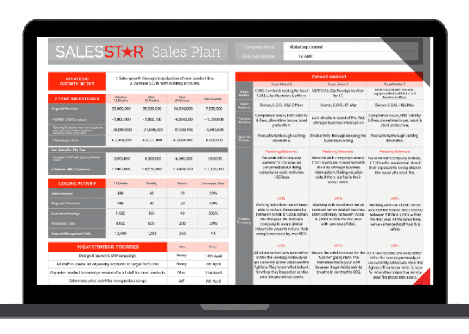 SalesStar One Page Sales Plan